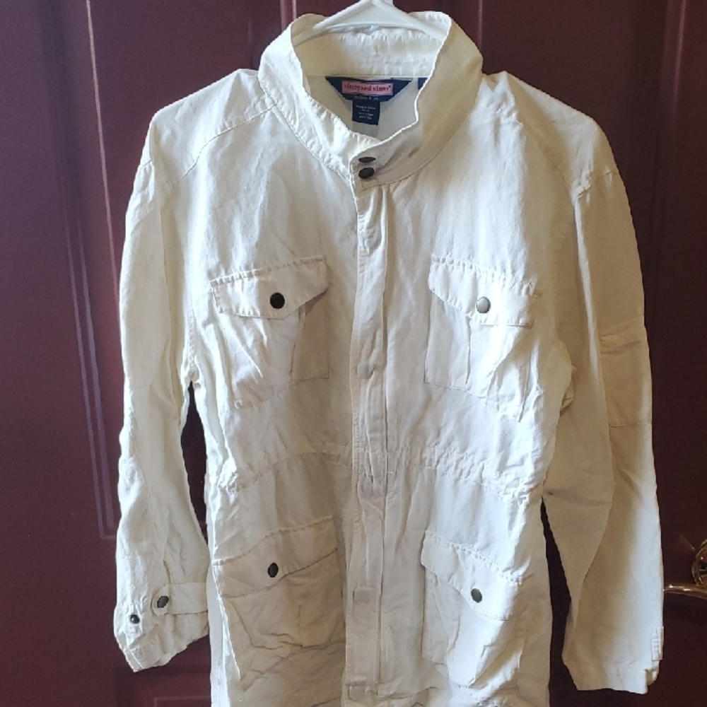 Vineyard Vines Womens  Off-White Military Jacket Linen & Silk
